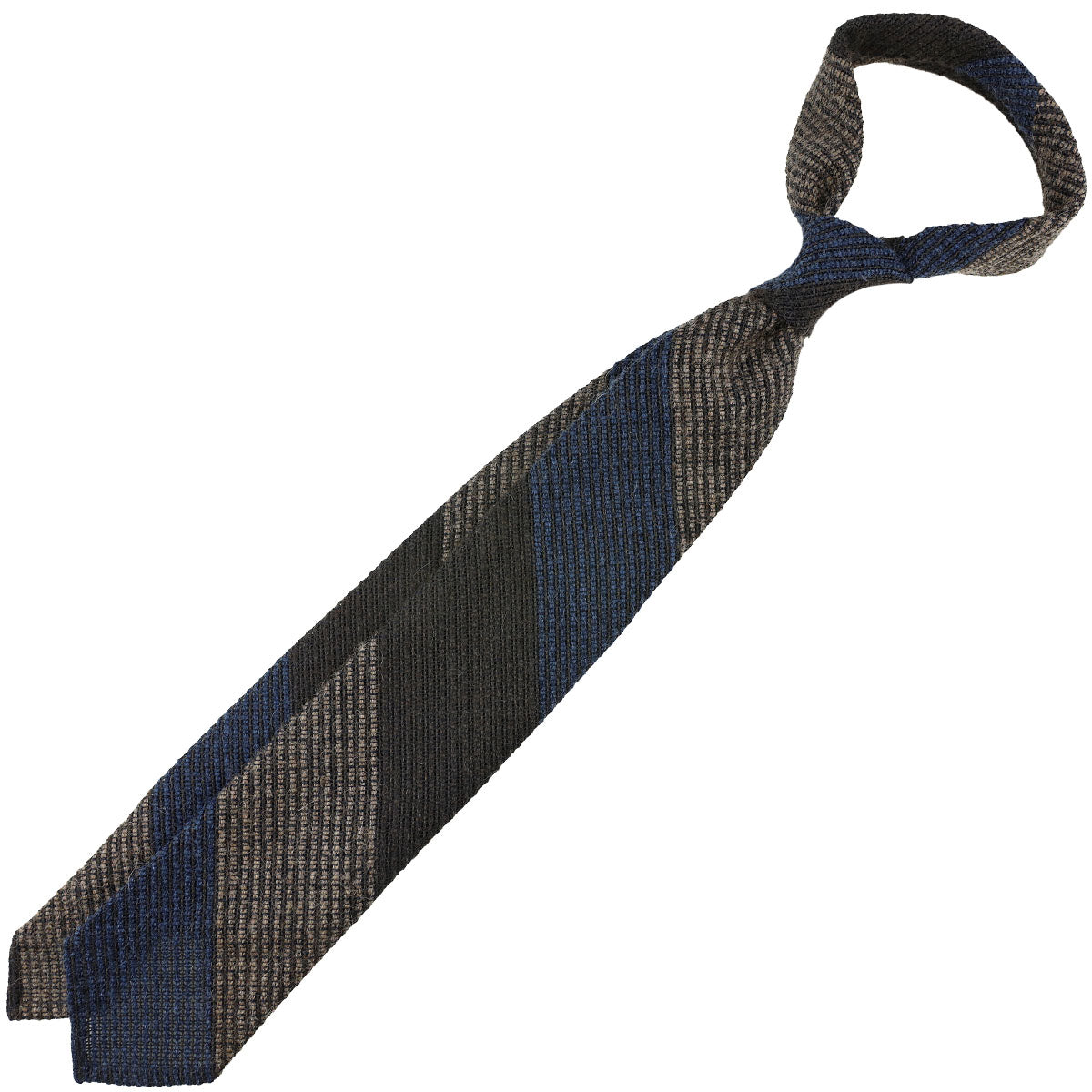 Striped Alpaca / Silk / Wool Grenadine Tie - Chocolate / Denim / Beige