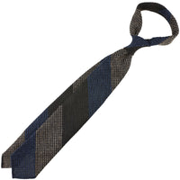 Striped Alpaca / Silk / Wool Grenadine Tie - Chocolate / Denim / Beige