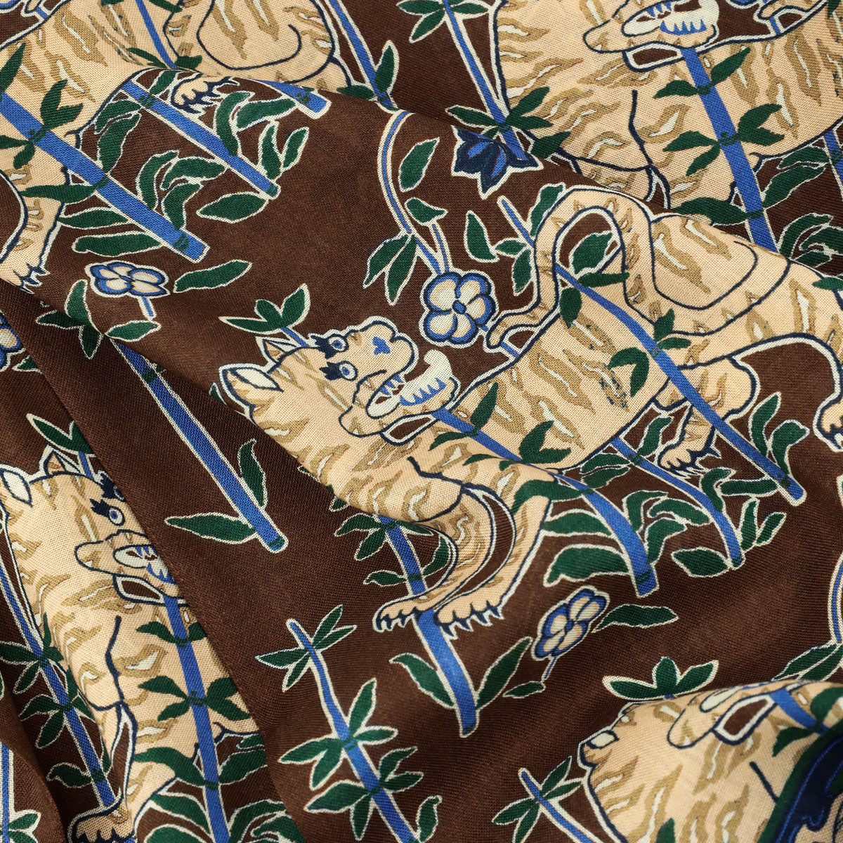 Tiger Printed Wool / Silk Scarf - Brown