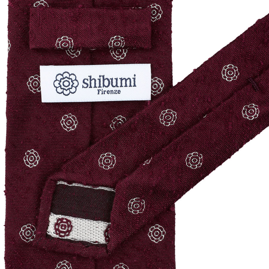 Shibumi-Flower Shantung Silk Tie - Burgundy - Hand-Rolled