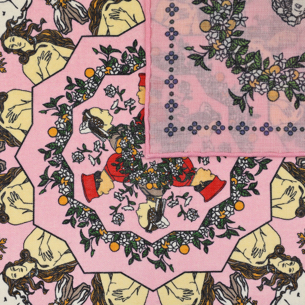Renaissance Motif Wool / Silk Pocket Square - Pink - 40x40cm