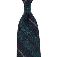 Striped Wool / Silk Tie - Navy / Sea Green - Hand-Rolled