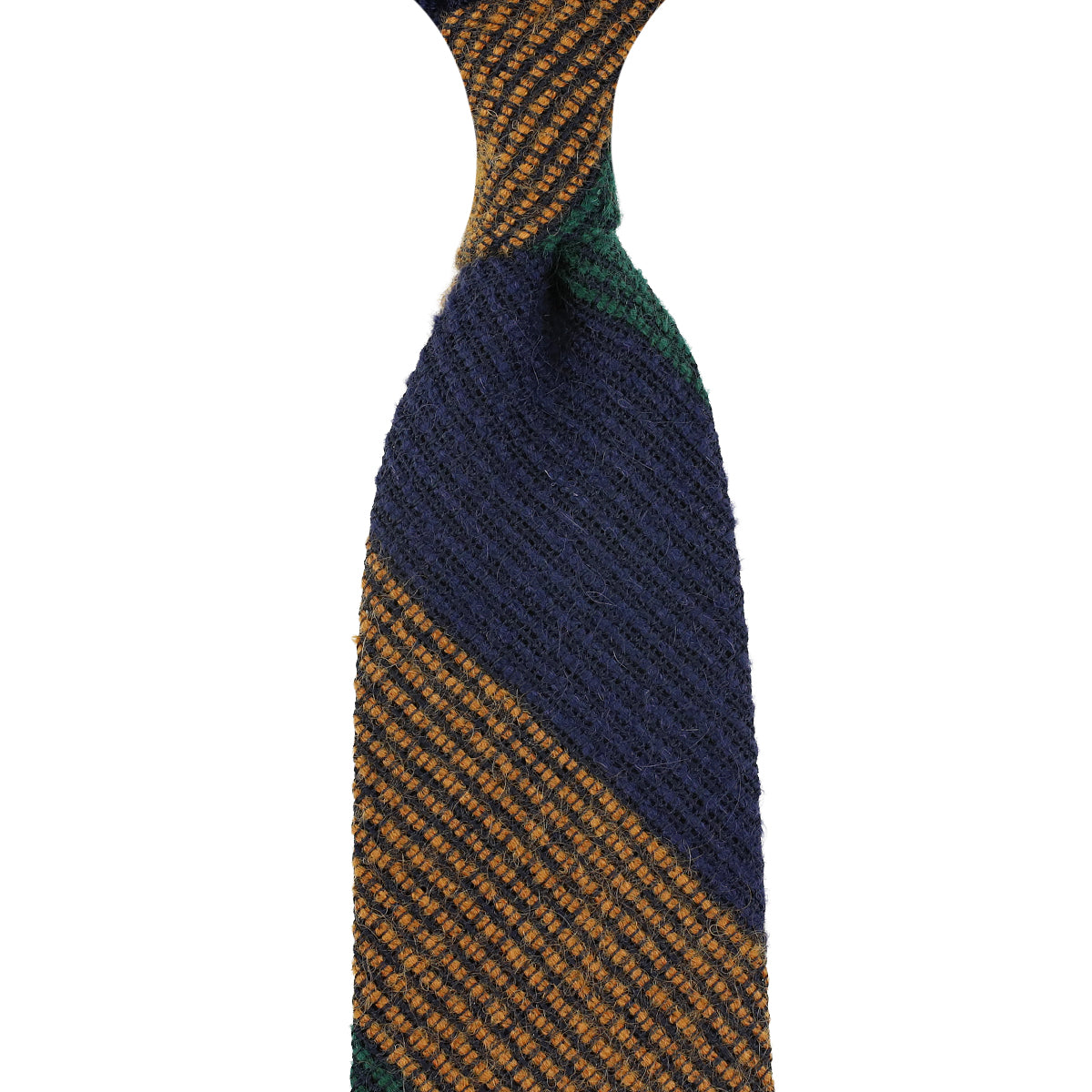 Striped Alpaca / Silk / Wool Grenadine Tie - Navy / Forest / Orange