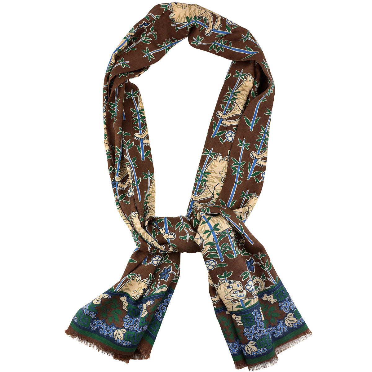 Tiger Printed Wool / Silk Scarf - Brown