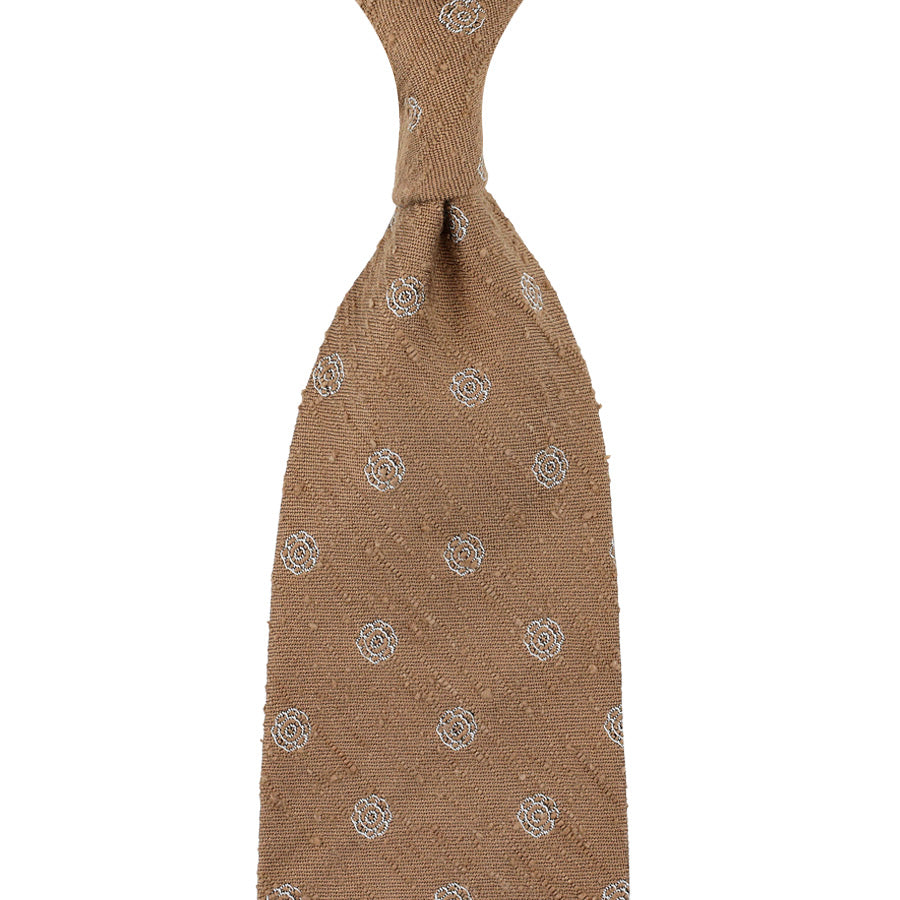 Shibumi-Flower Shantung Silk Tie - Beige - Hand-Rolled