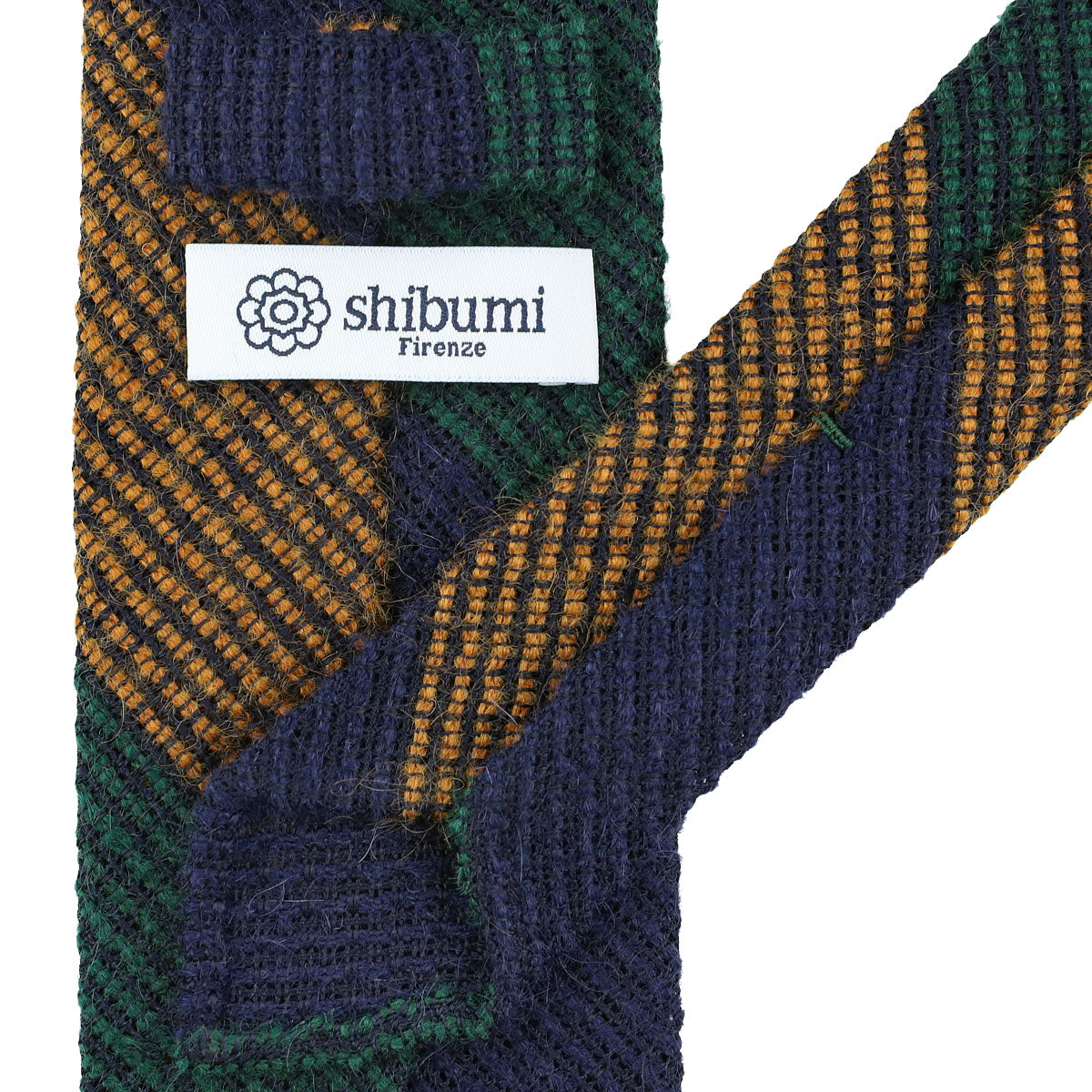 Striped Alpaca / Silk / Wool Grenadine Tie - Navy / Forest / Orange