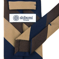 Mogador Block Stripe Silk / Cotton Tie - Navy / Brown / Beige
