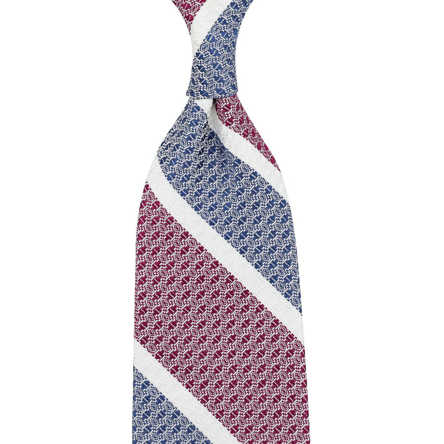 Striped Grenadine / Garza Grossa Silk Tie - Red / Blue / White