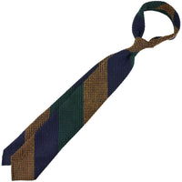 Striped Alpaca / Silk / Wool Grenadine Tie - Navy / Forest / Orange