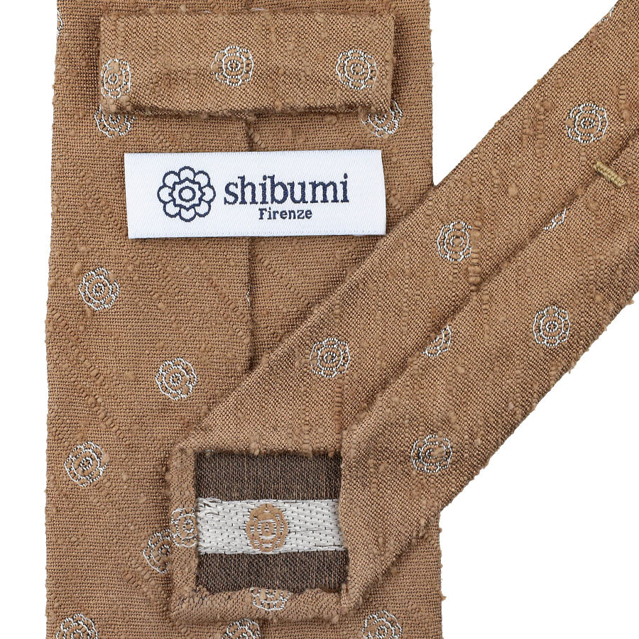 Shibumi-Flower Shantung Silk Tie - Beige - Hand-Rolled