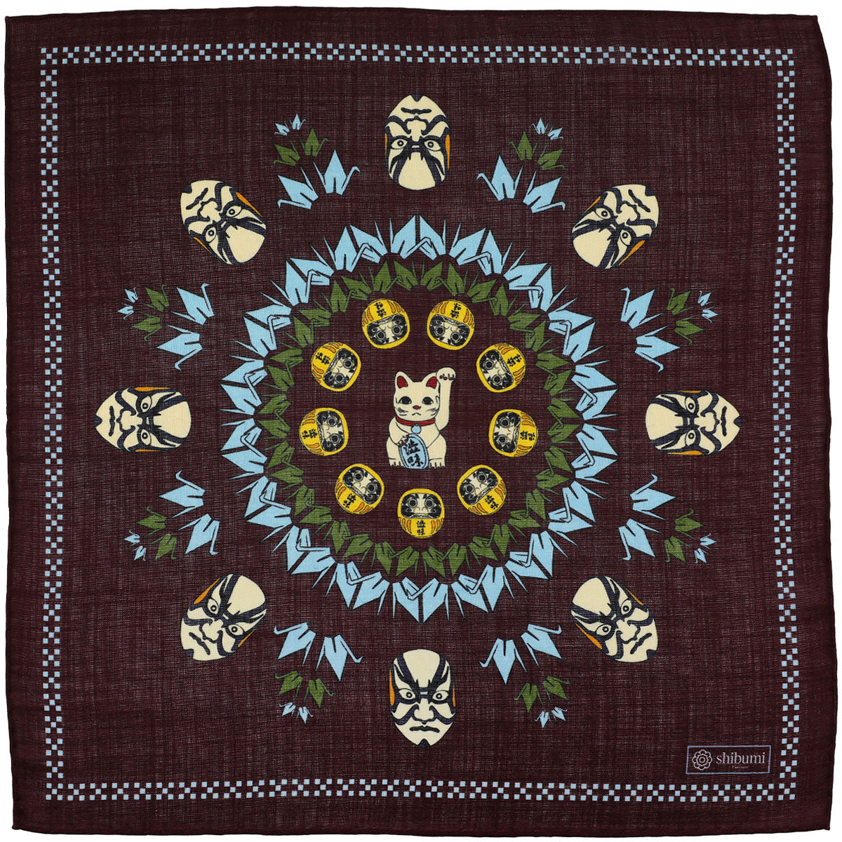 Fortune Motif Wool / Silk Pocket Square - Burgundy - 40x40cm
