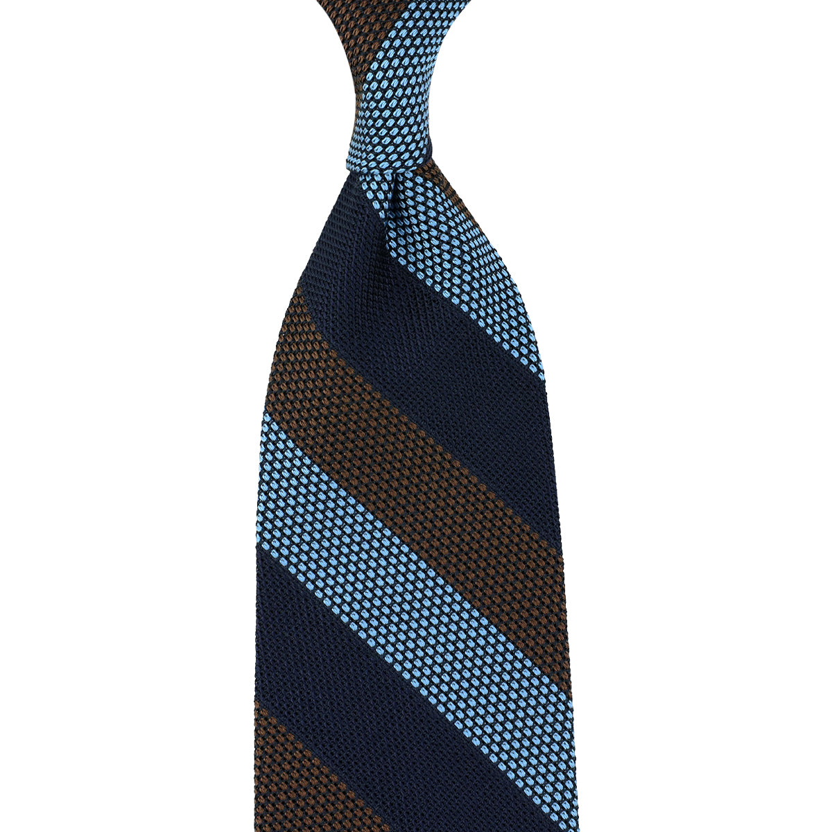 Striped Fina Grenadine Silk Tie - Navy / Blue / Brown