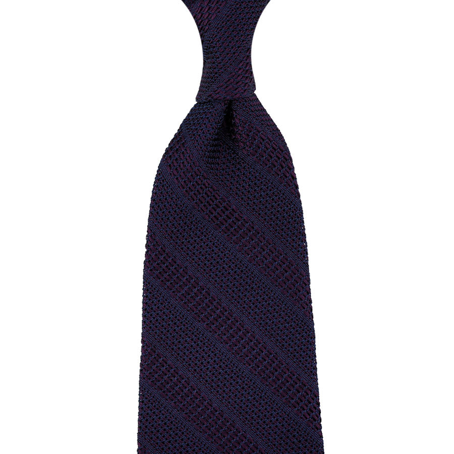 Striped Fina Grenadine Silk Tie - Eggplant - Hand-Rolled