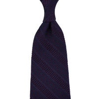 Striped Fina Grenadine Silk Tie - Eggplant - Hand-Rolled