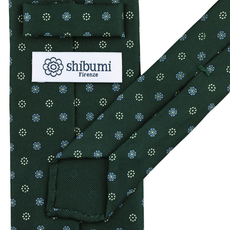Floral Printed Silk Tie - Forest Green - Hand-Rolled