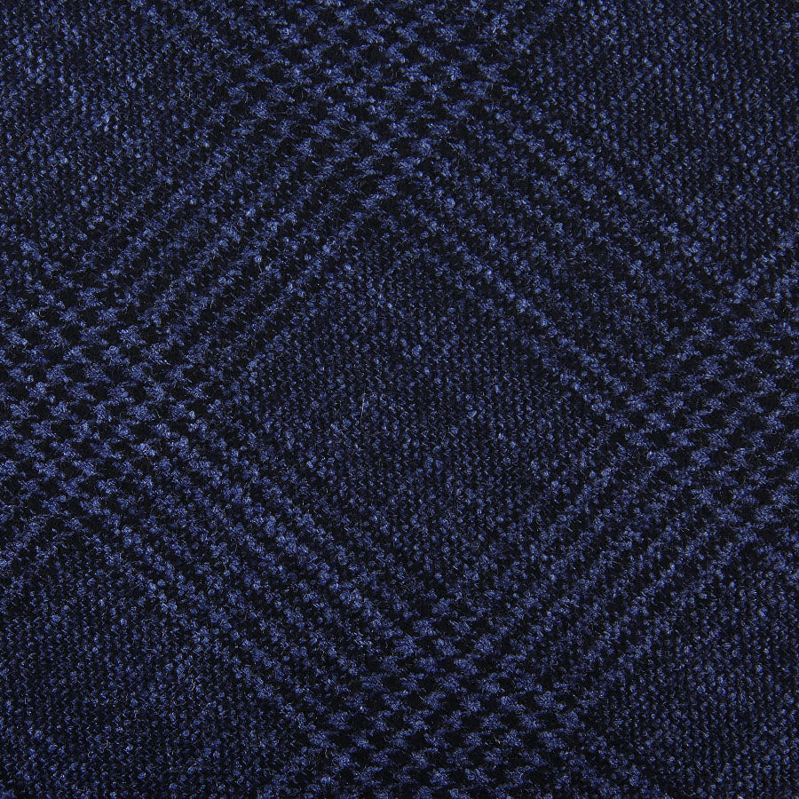 Checked Bespoke Wool Tie - Navy