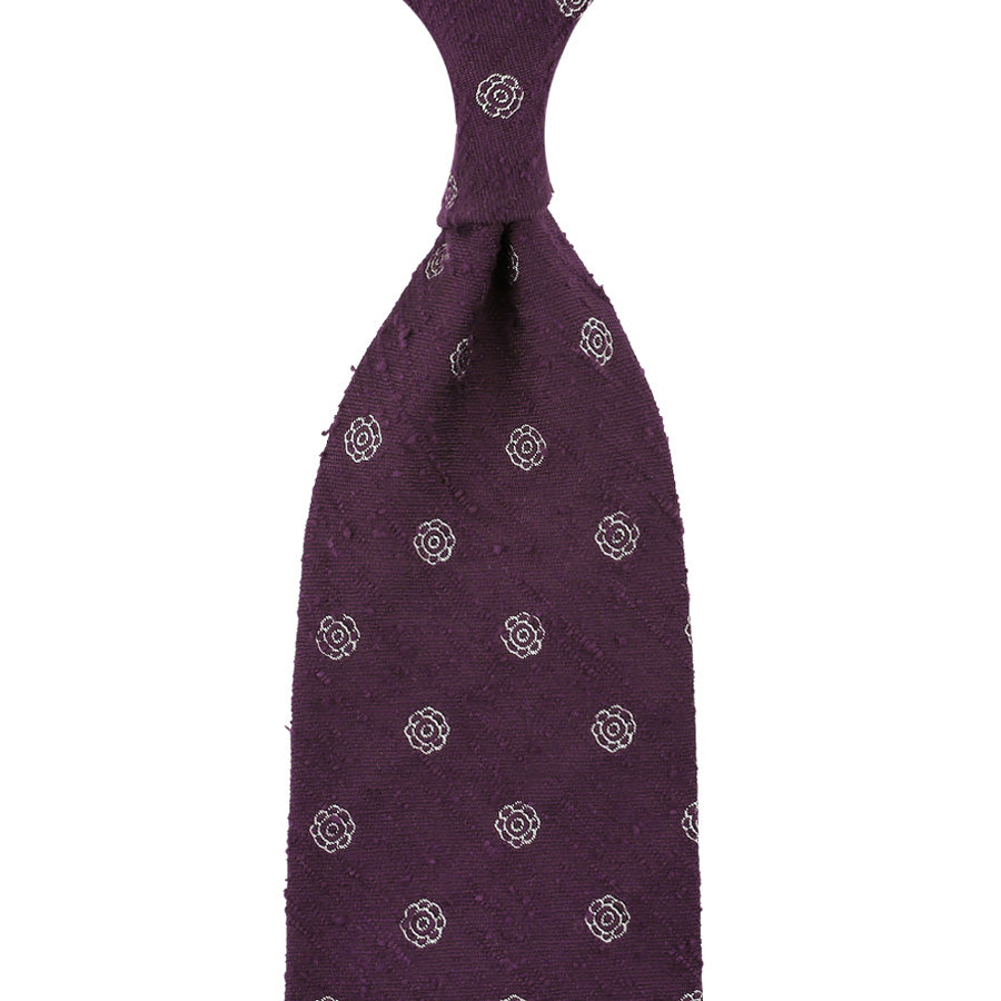 Shibumi-Flower Shantung Silk Tie - Eggplant - Hand-Rolled