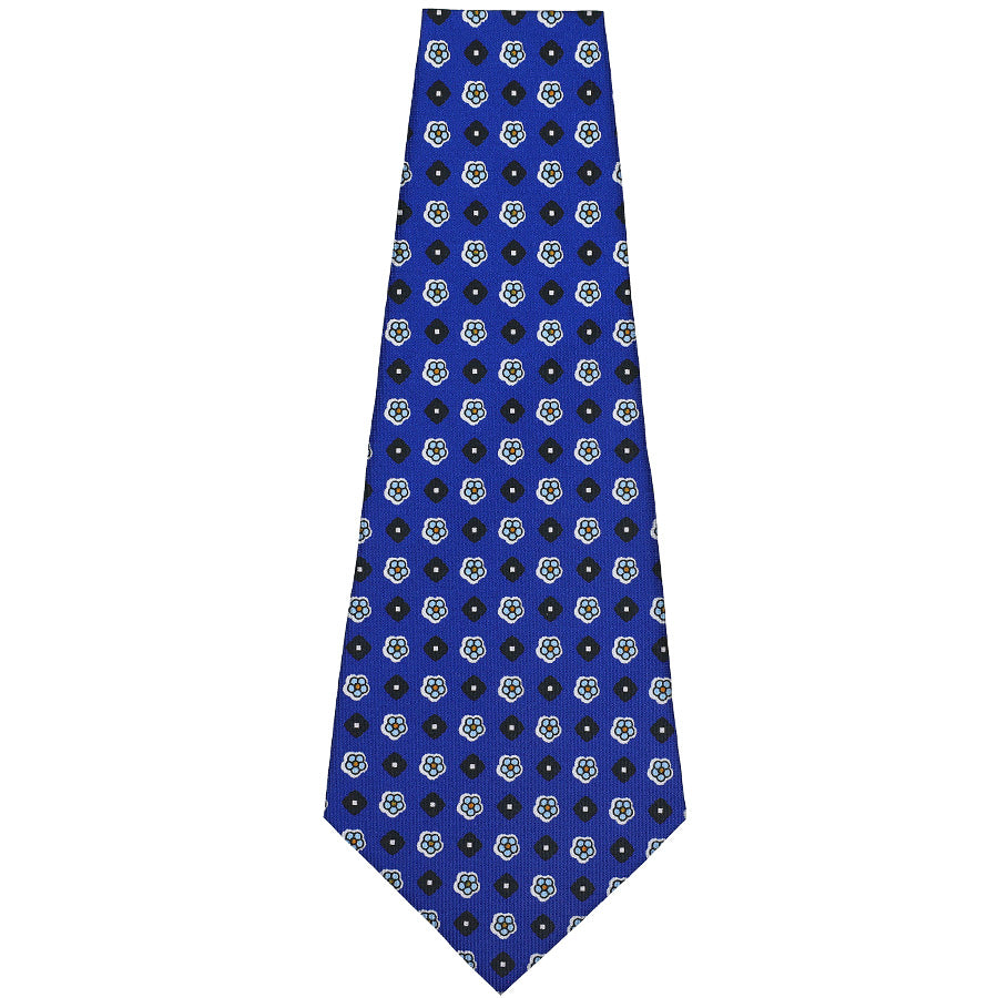 Floral Printed Silk Bespoke Tie - Blue