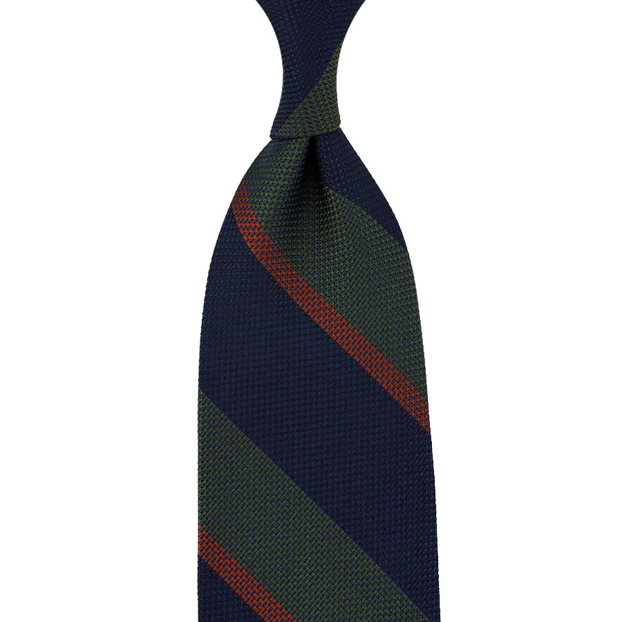 Japanese Grenadine Silk Tie - Navy / Olive / Rust