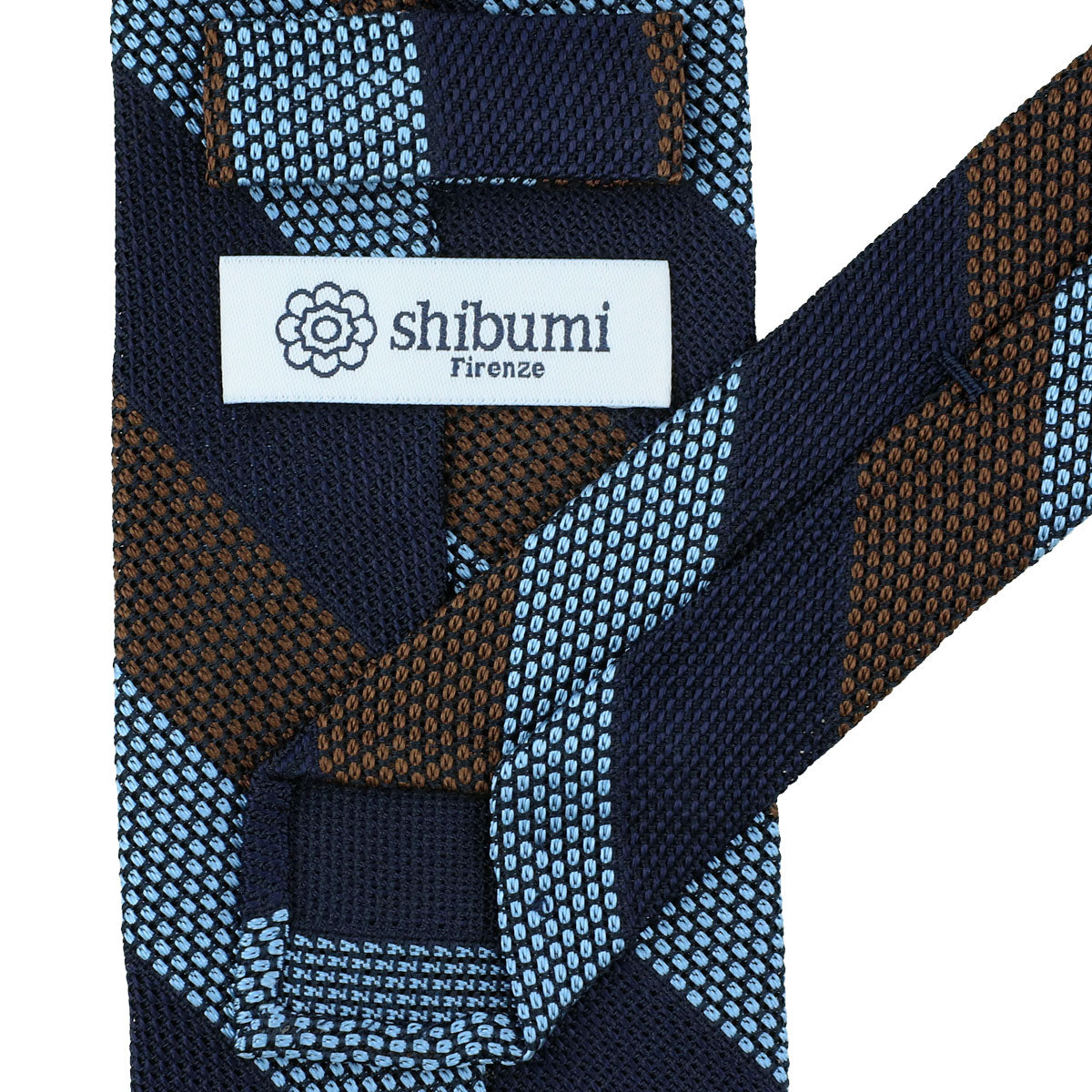 Striped Fina Grenadine Silk Tie - Navy / Blue / Brown