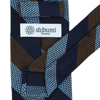 Striped Fina Grenadine Silk Tie - Navy / Blue / Brown