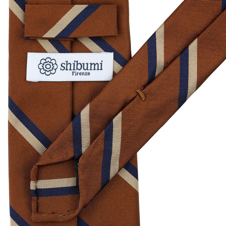 Repp Stripe Silk Tie - Copper - Hand-Rolled