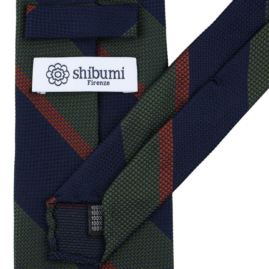 Japanese Grenadine Silk Tie - Navy / Olive / Rust