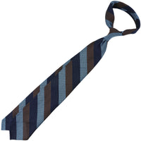 Striped Fina Grenadine Silk Tie - Navy / Blue / Brown