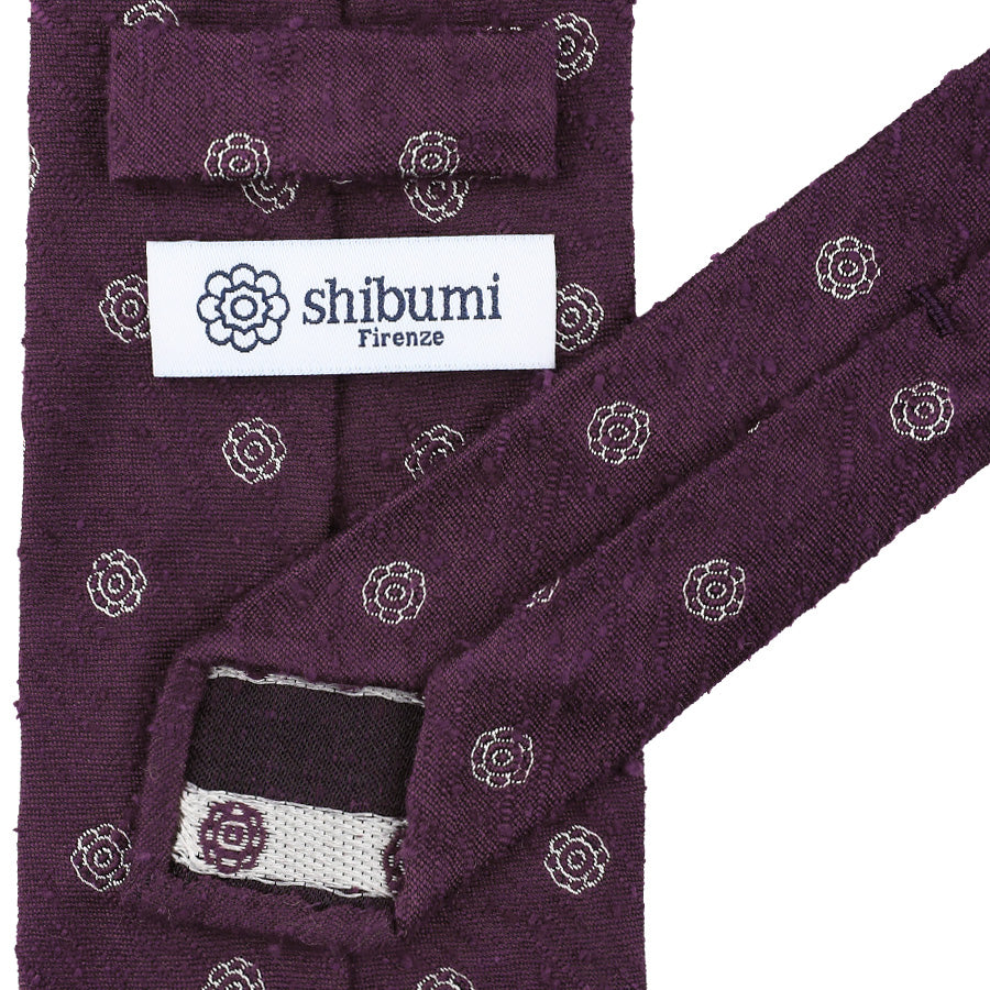 Shibumi-Flower Shantung Silk Tie - Eggplant - Hand-Rolled