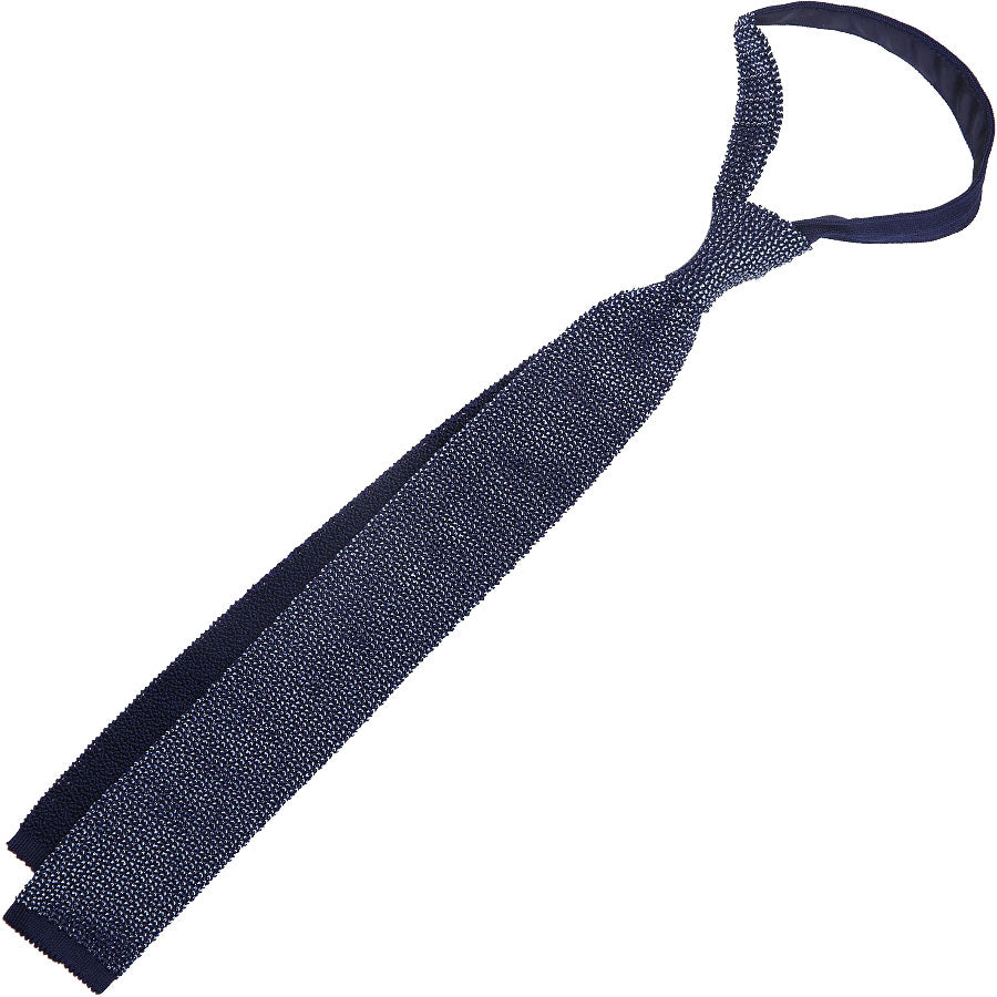 Crunchy Silk Knit Tie - Navy / Grey Mottled