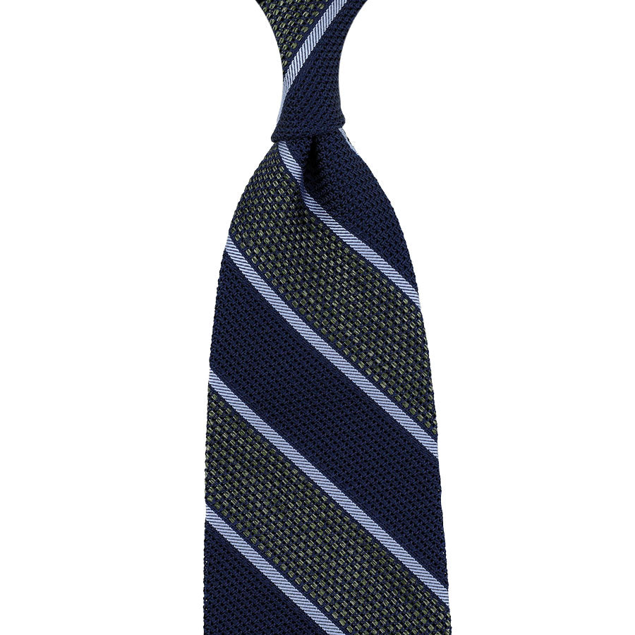 Striped Fina Grenadine Silk Tie - Navy / Olive