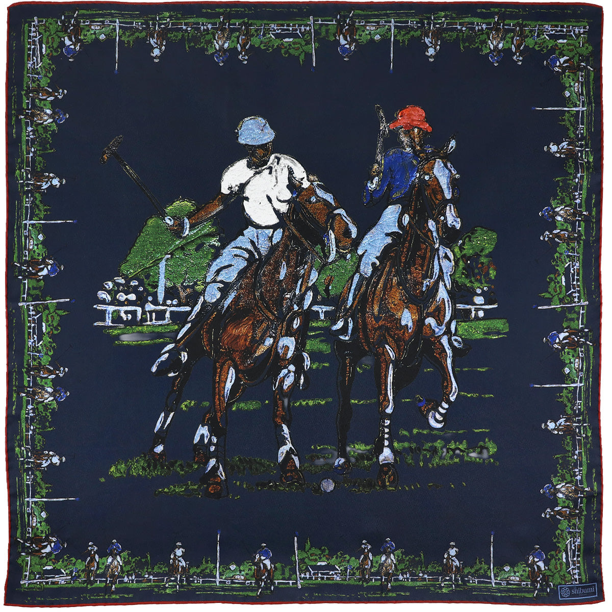 Equestrian Motif Silk Neckerchief - Navy - 65 x 65cm