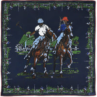 Equestrian Motif Silk Neckerchief - Navy - 65 x 65cm