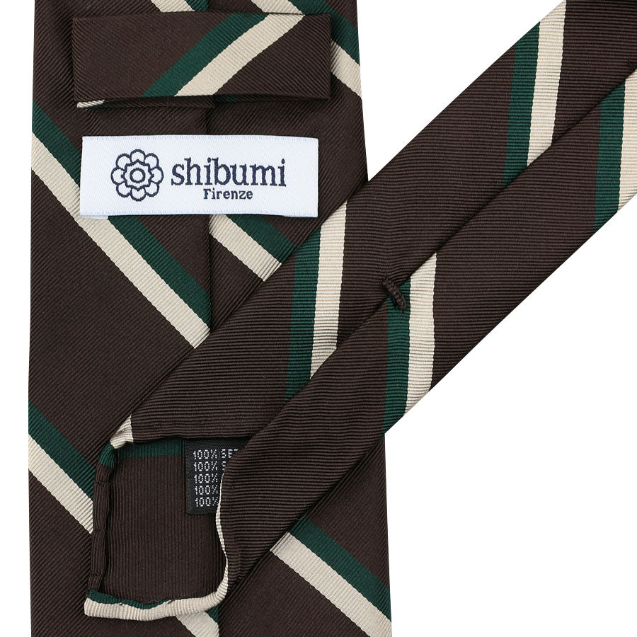 Repp Stripe Silk Tie - Espresso - Hand-Rolled