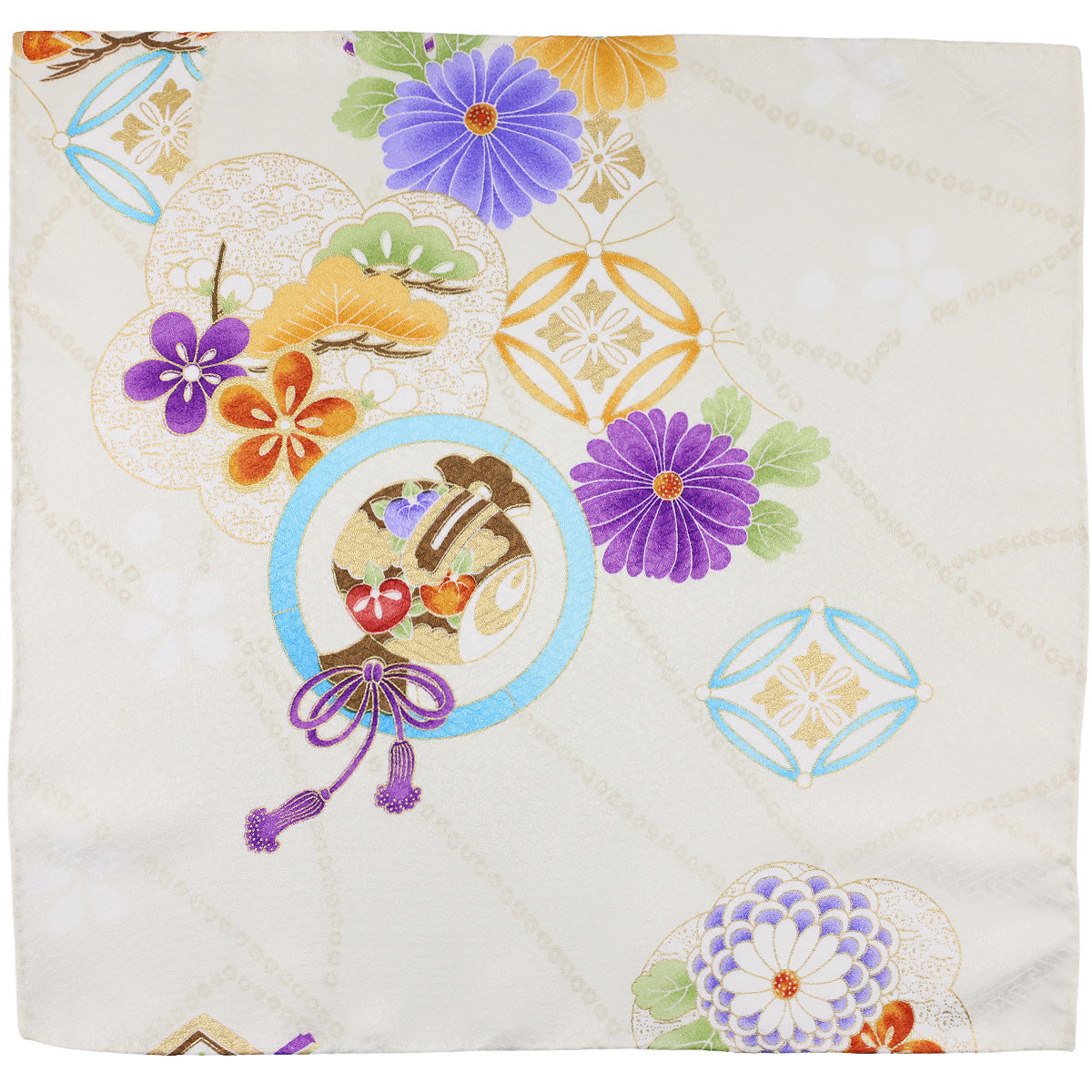 Vintage Kimono Silk Pocket Square - Cream
