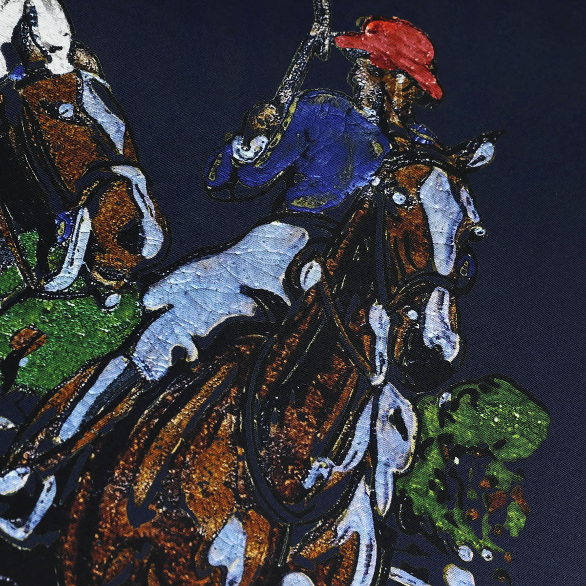 Equestrian Motif Silk Neckerchief - Navy - 65 x 65cm
