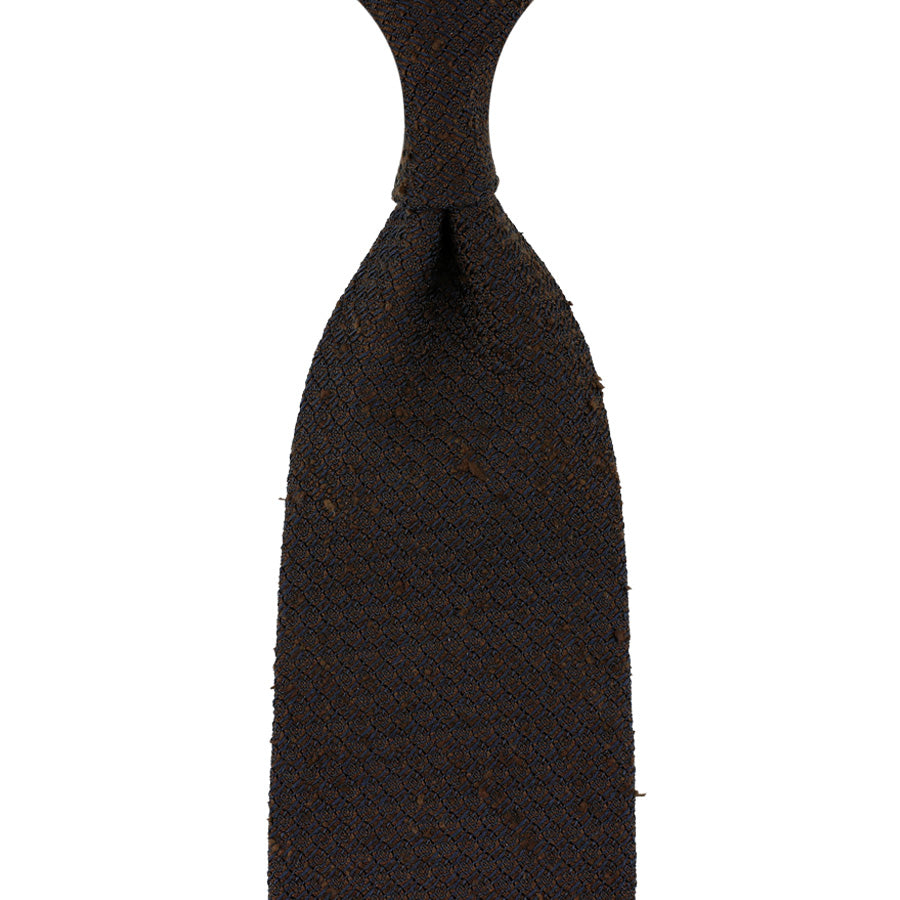 Plain Shantung Grossa Grenadine Silk Tie - Brown - Hand-Rolled