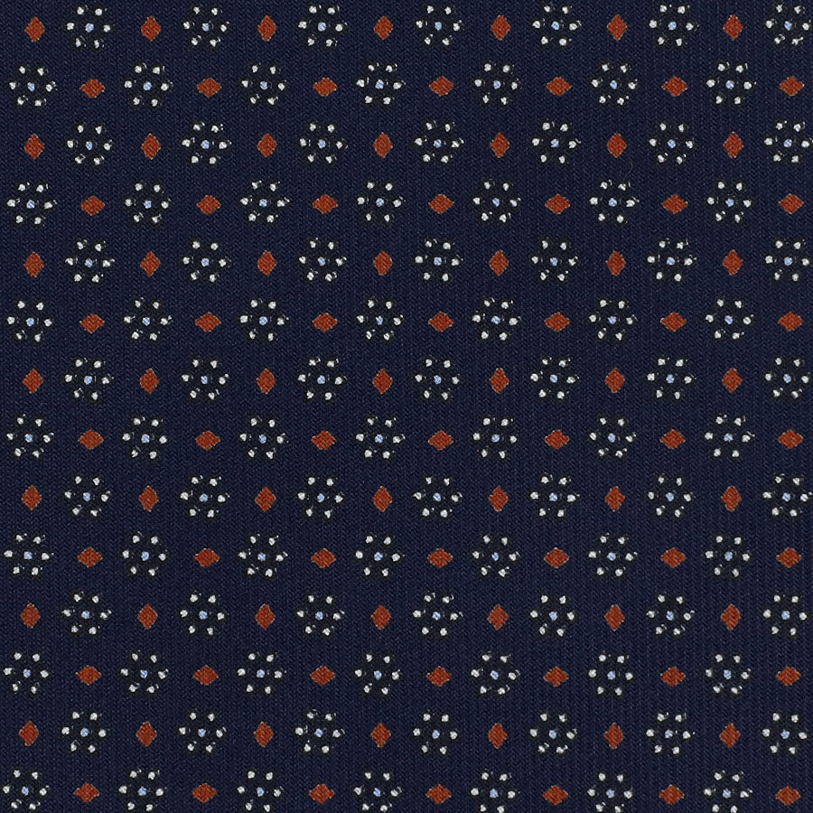 Floral Printed Silk Bespoke Tie - Navy