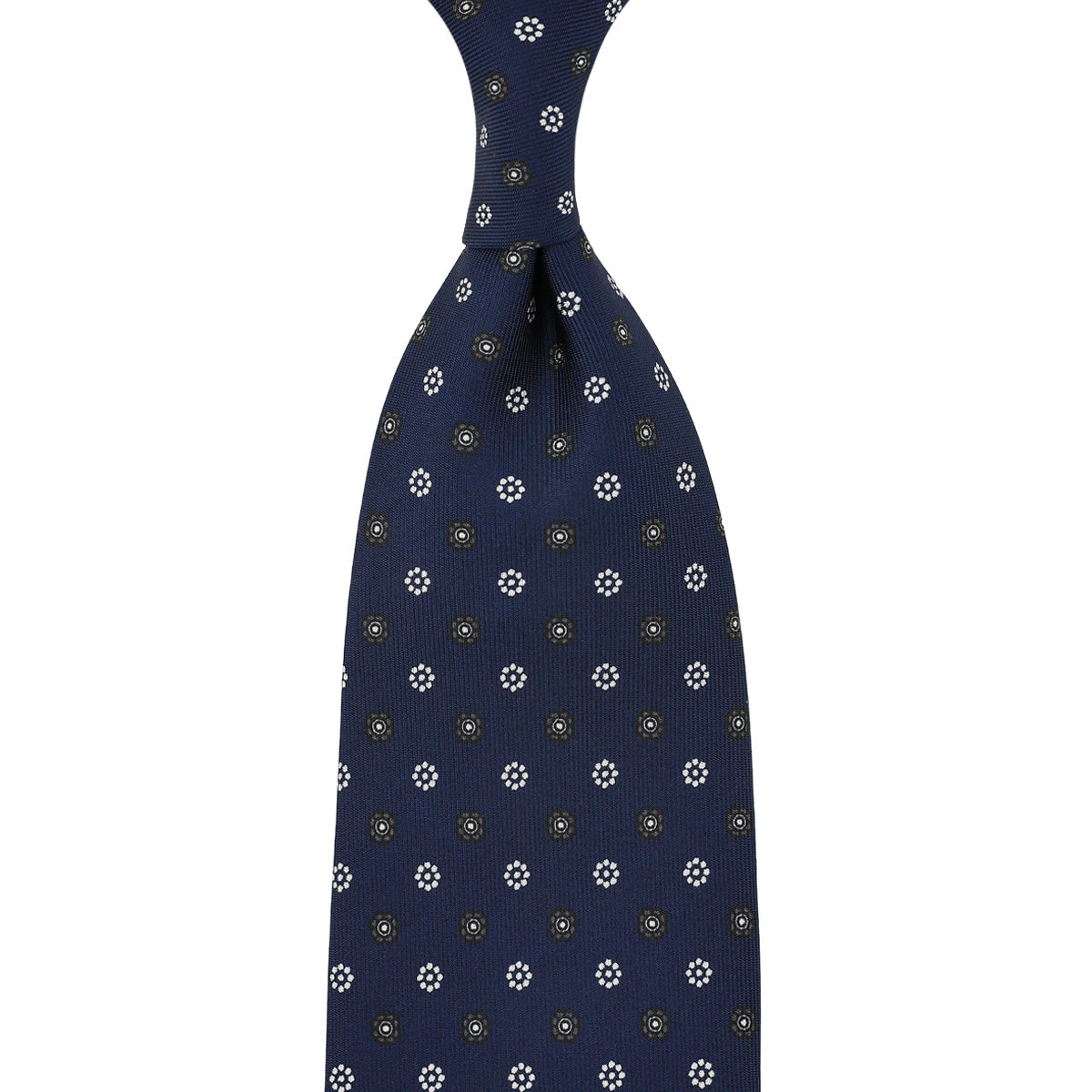 Floral Printed Silk Tie - Navy - Hand-Rolled