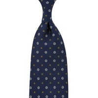 Floral Printed Silk Tie - Navy - Hand-Rolled