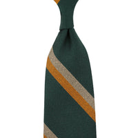 Repp Stripe Silk / Cotton Tie - Forest / Yellow / Beige