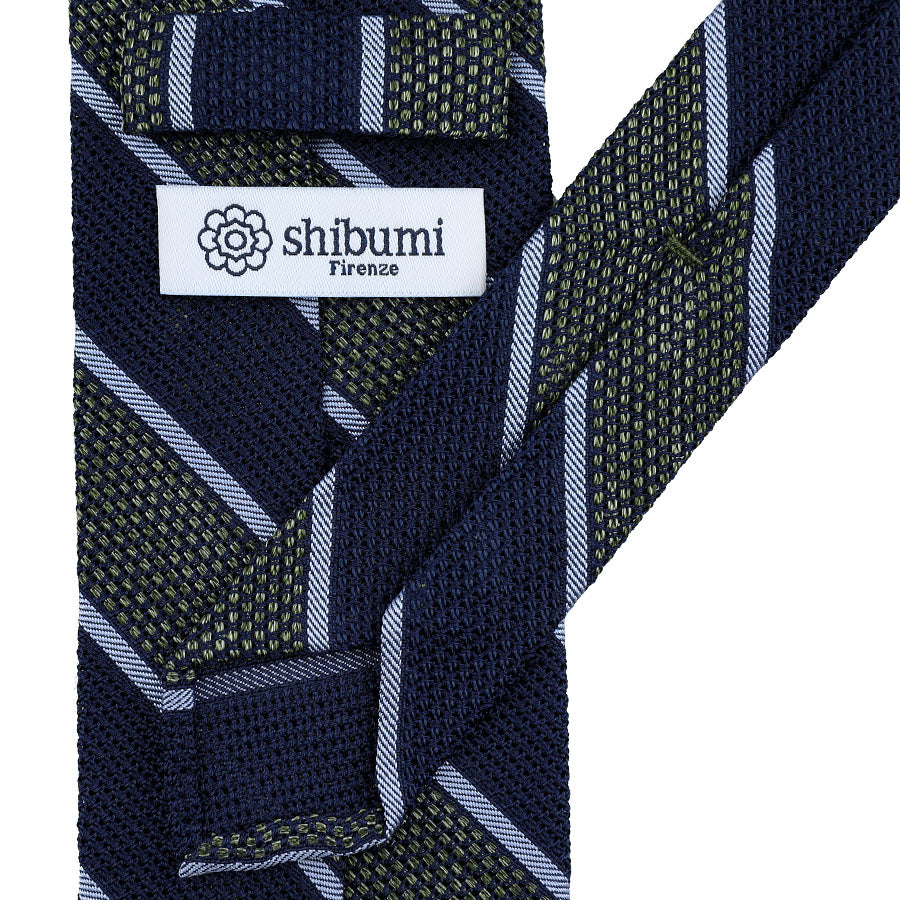 Striped Fina Grenadine Silk Tie - Navy / Olive