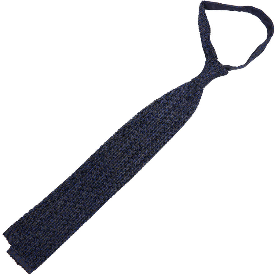 Crunchy Silk Knit Tie - Navy Mottled