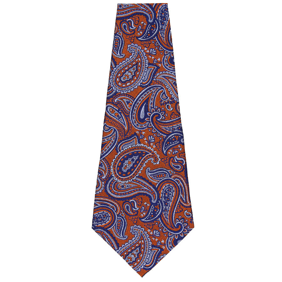 Paisley Jacquard Bespoke Silk Tie - Rust / Navy