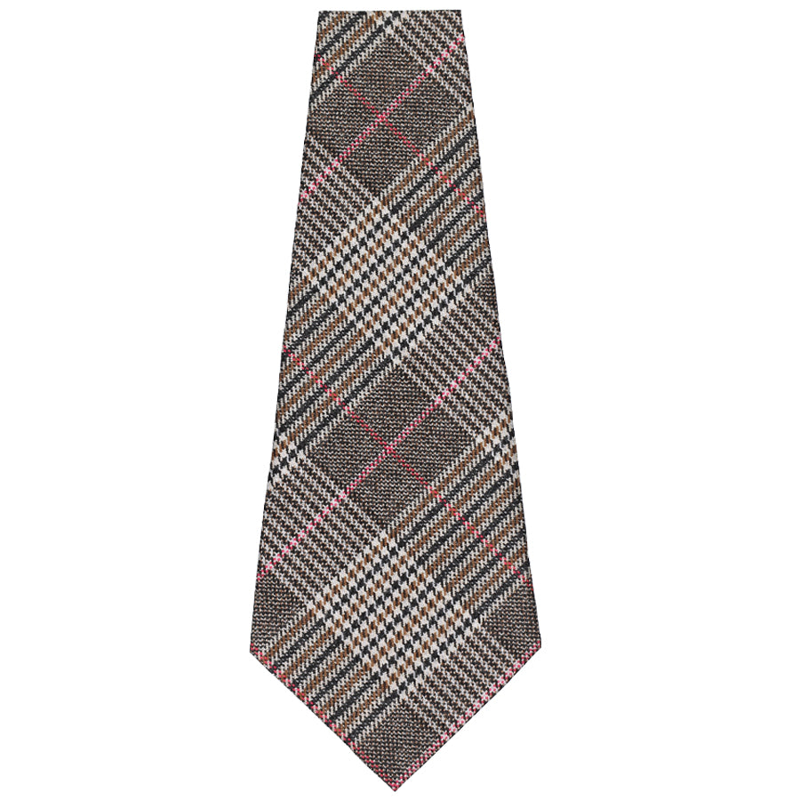 Checked Bespoke Wool Tie - Brown