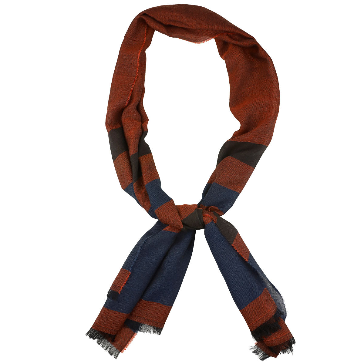Striped Thin Cashmere Scarf - Rust / Blue / Brown