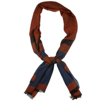 Striped Thin Cashmere Scarf - Rust / Blue / Brown