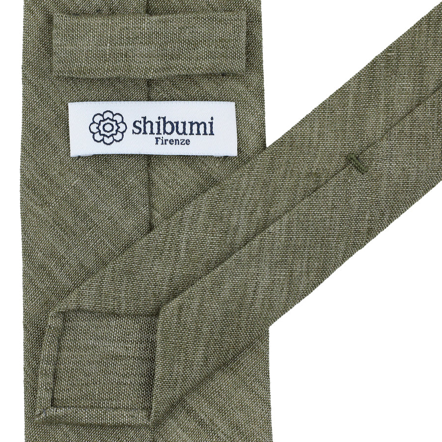 Vintage Italian Linen Tie - Olive - Hand-Rolled