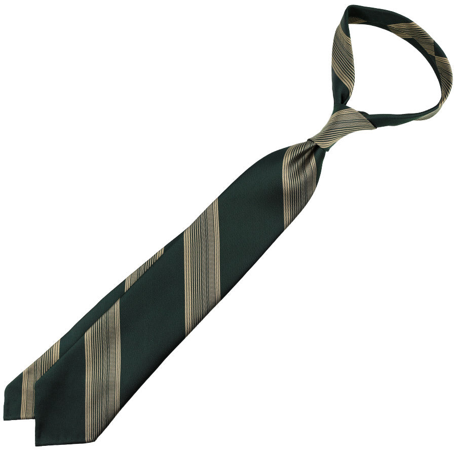 Japanese Repp Stripe Silk Tie - Forest / Beige