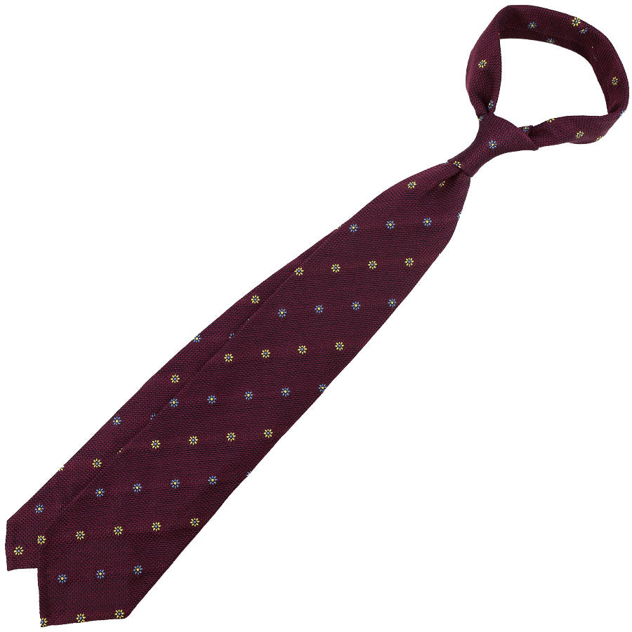 Floral Fina Grenadine Silk Tie - Burgundy - Hand-Rolled